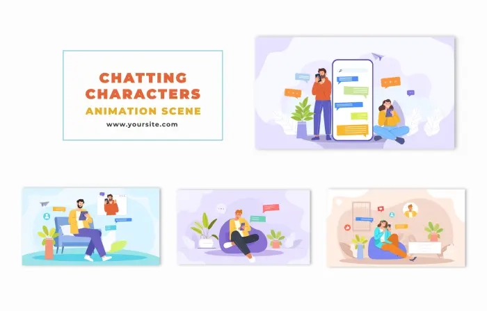 Characters Chatting on Social Media 2D Animation Scene