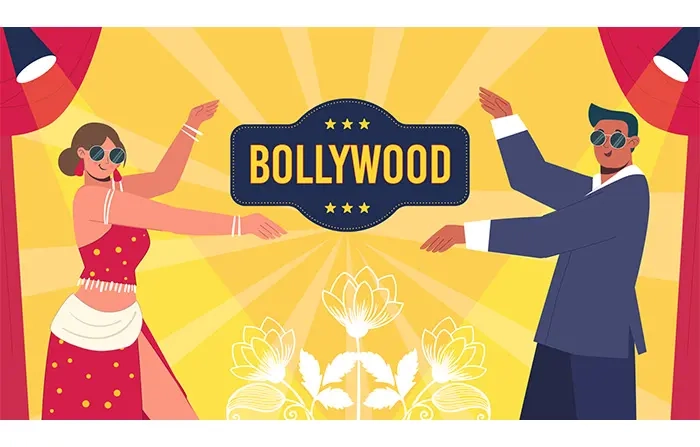 Classic Bollywood Party Flat 2D Poster Illustration
