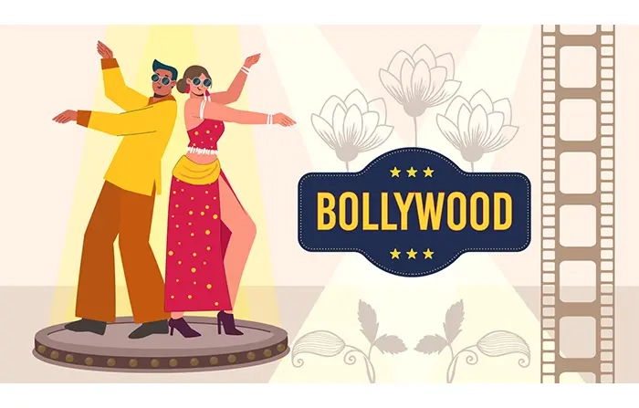 Classic Flat Character Design Bollywood Dance Illustration