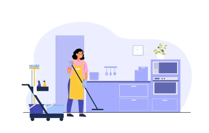Cleaning Worker Cleaning Floor with the Vacuum Cleaner Vector Illustration image