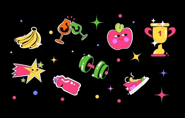 Colorful Trendy Cool Stickers Illustration