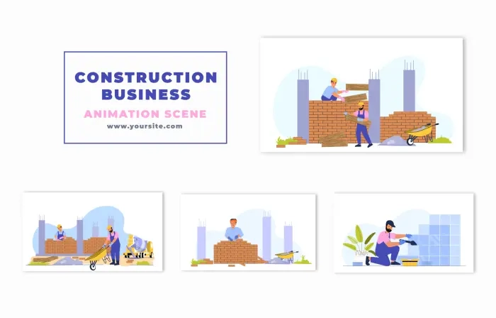 Construction Labor Flat Character Animation Scene