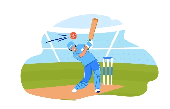 Cricket World Cup Concept Batsman Hitting Ball Vector Illustration