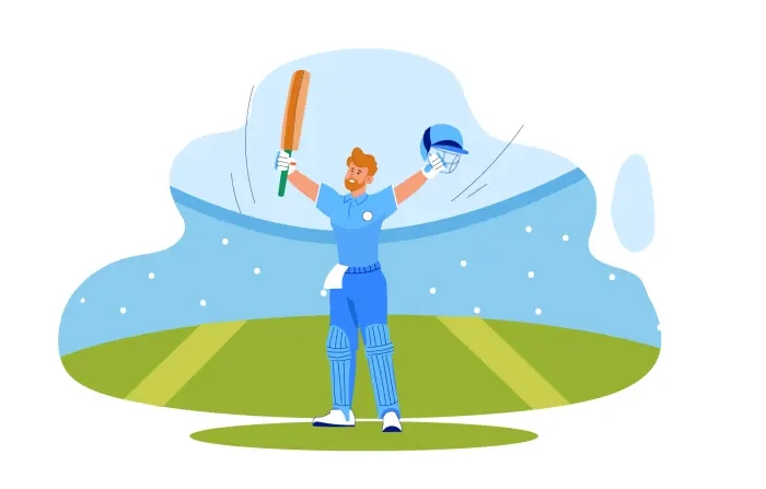 Cricket World Cup Concept Batsman with Winning Smile 2D Illustration