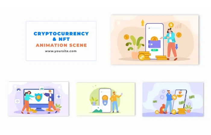 Cryptocurrency and NFT Investment Flat Vector Animation Scene