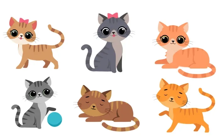Cute Cats Flat Character Illustration