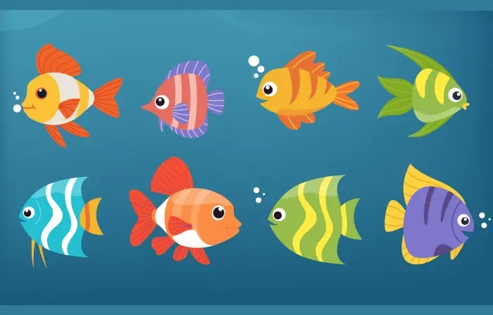 Cute Fish Icon Set Illustration
