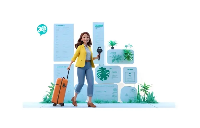 Cute Girl Carrying Luggage 3D Character Design Illustration image