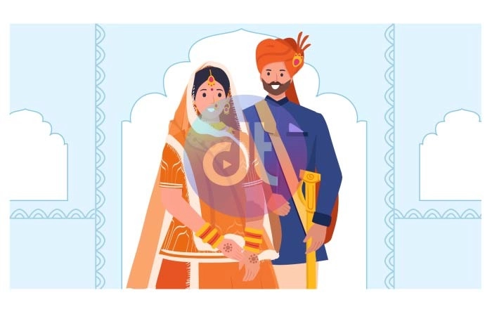 Cute Rajasthani Couple Wedding Animation Scene