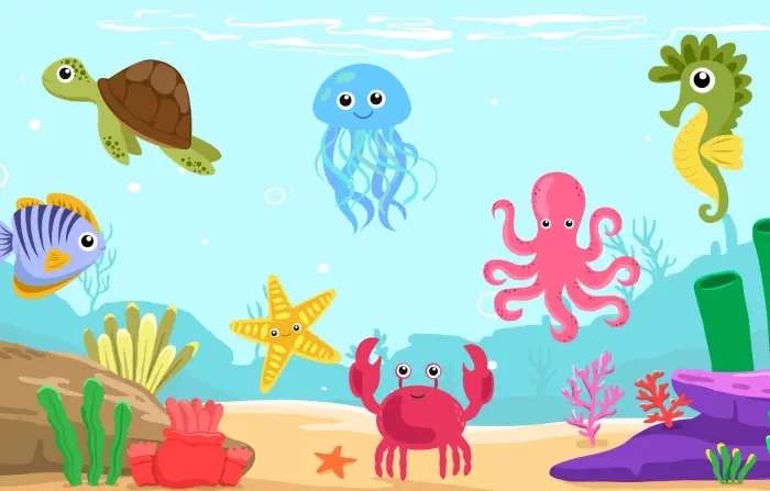 Cute Sea Animals Illustration Template
