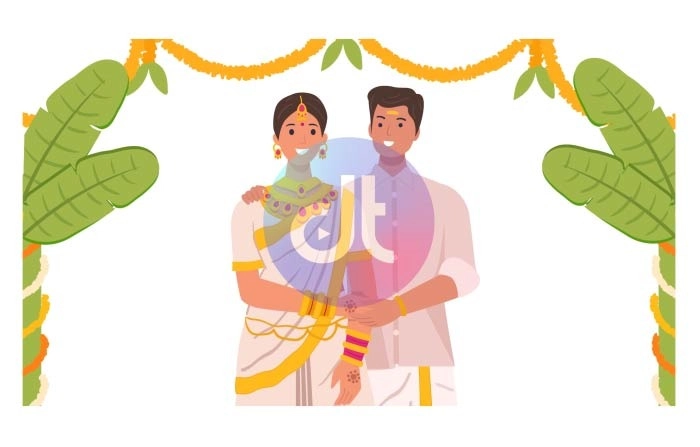 Cute Simple South Indian Wedding Character Animation Scene