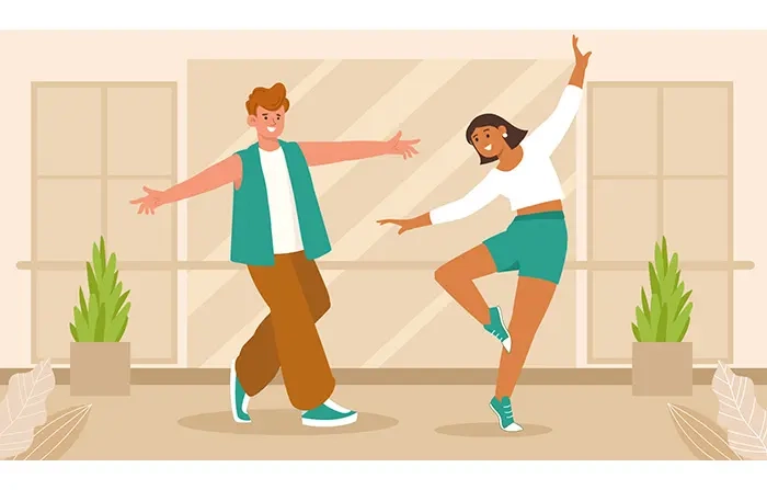 Dancing Couple in Flat Character Design Illustration