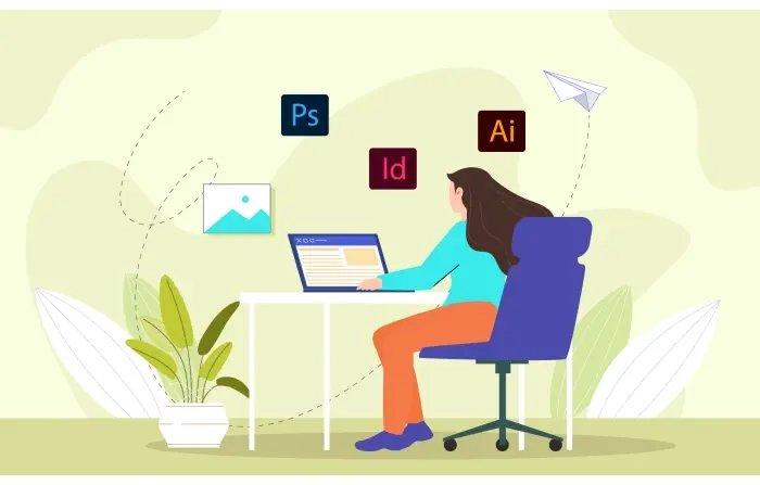 Design Software Usage by Designer Girl Flat Illustration image