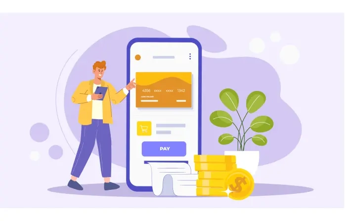 Digital Banking and Mobile Payment Flat Character Illustration