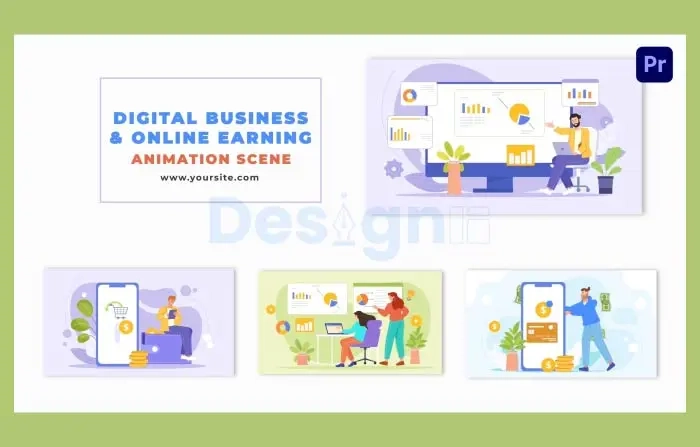 Digital Business and Online Earning Concepts Vector Animation Scene