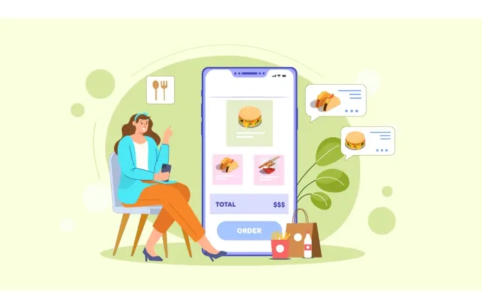 Digital Illustration of Girl Ordering Meal Online