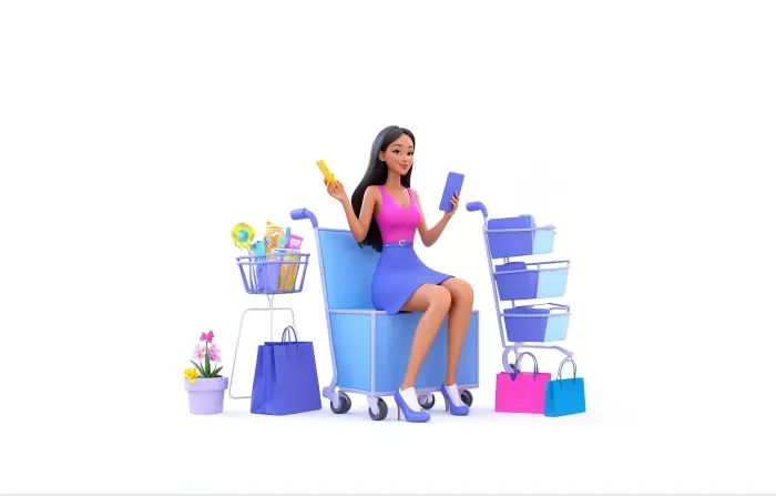 Digital Shopper 3D Character Girl Premium Design Illustration