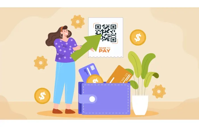 Digital Wallet QR Code Payment Character Illustrations