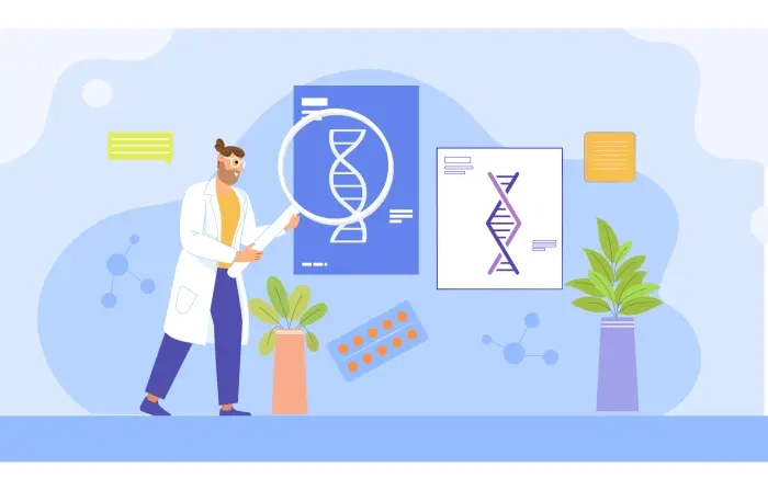 Doctor Testing DNA Flat Vector Illustration Template