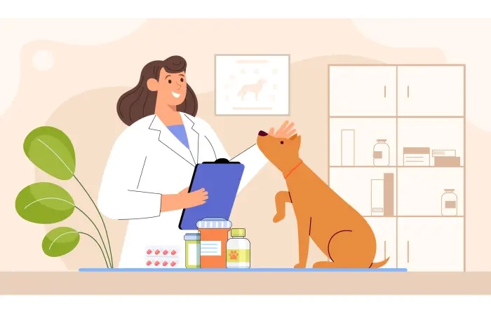 Doctor Treating Dog 2D Flat Design Character Illustration