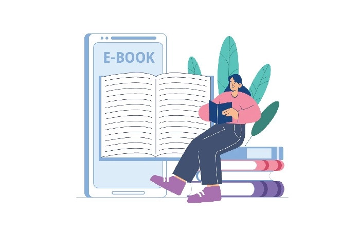 E Book Reading Student Flat Illustration image