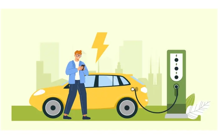 Electric Car Charging Flat Vector Illustration
