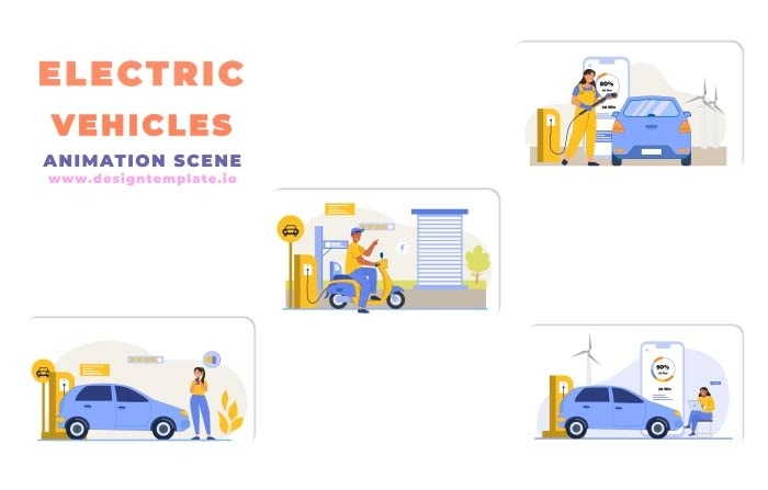 Electric Vehicles Animation Scene After Effects Template