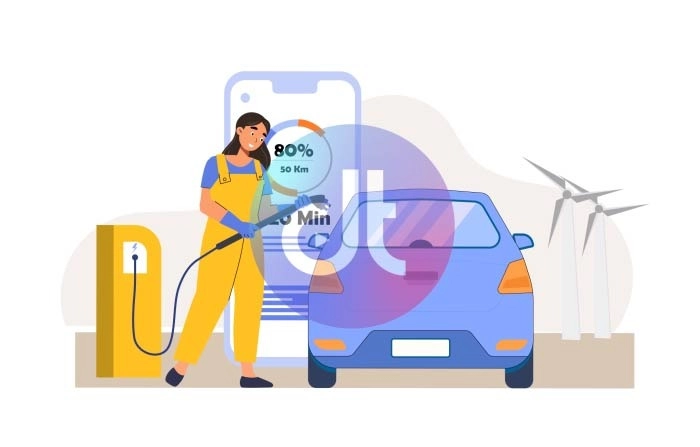 Electric Vehicles Charging Stop Animation Scene