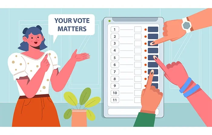 Electronic Voting Machine and Hand Casting Flat Design Illustration image