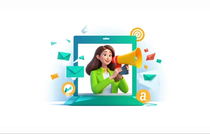 Email Marketing Girl 3D Cartoon Character Illustration