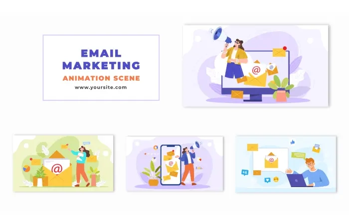 Email Marketing Growth Animation Flat Scene