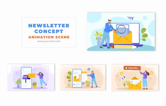 Email Marketing Newsletters Concept Vector Animation Scene