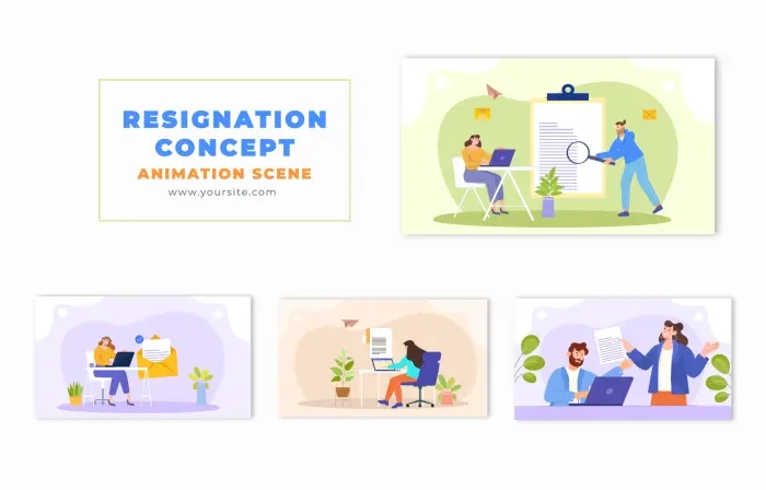 Employee Resignation Concept Flat Design Animation Scene