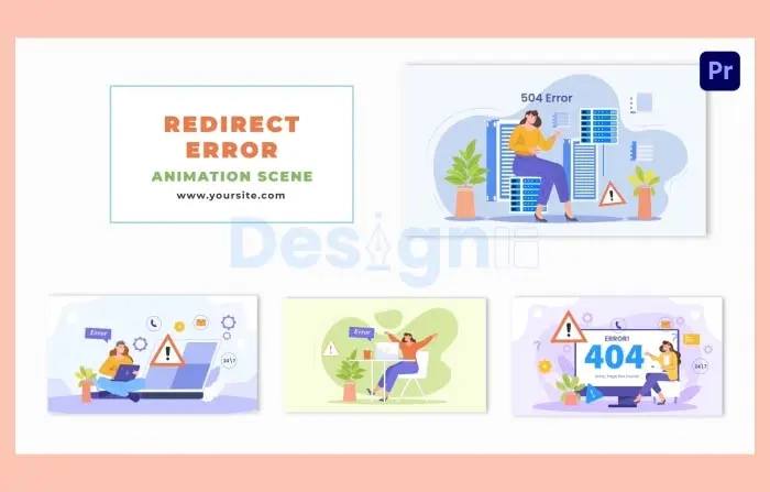 Error Page Redirection Flat Character Animation Scene