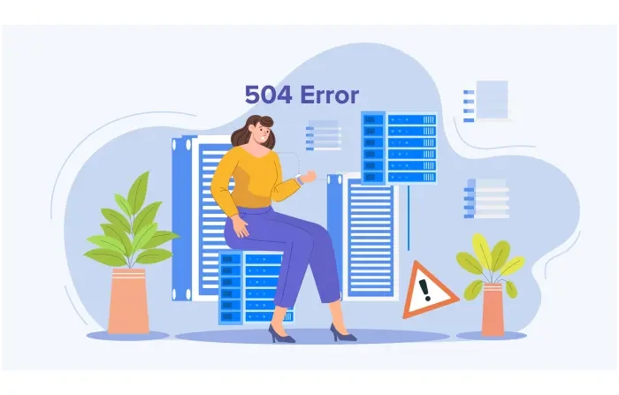 Error Page with 504 Error Code Character Design Illustration