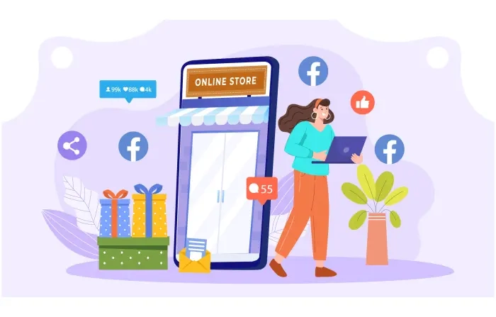 Facebook Business Promotion for E-Commerce Illustration