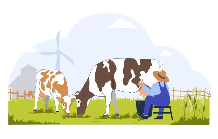 Farmer Milking Cow Illustration Template