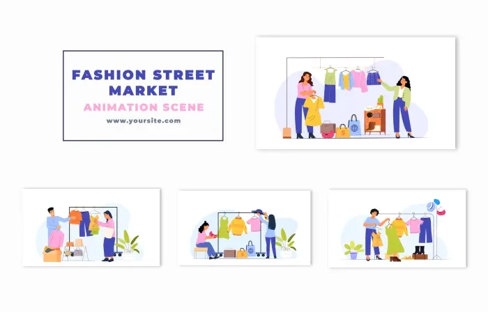 Fashion Street Market Buyer and Seller Character Animation Scene