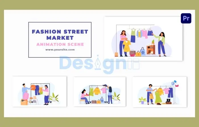 Fashion Street Market Buyer and Seller Flat Character Animation Scene