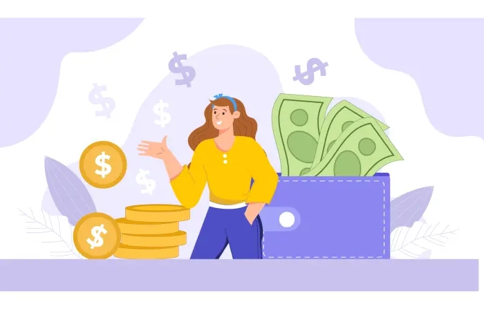 Female Character Saving Money Illustration