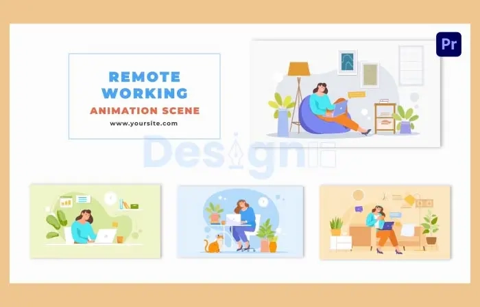 Female Character Working Remotely Animation Scene