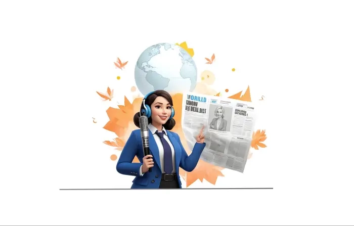 Female News Reporter 3D Design Character Illustration