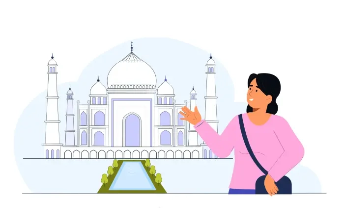 Female Tourist Standing in Front of the Symbol Love For Taj Mahal Illustration image