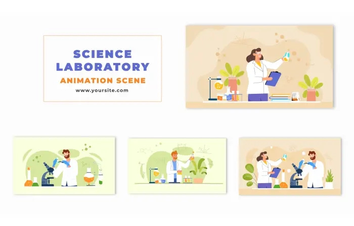 Flat 2D Character Scientist in Laboratory Animation Animation Scene