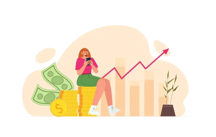 Flat 2D Illustration of Happy Girl Experiencing Economic Growth