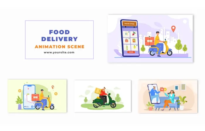 Flat 2D Vector Food Delivery Character Animation Scene