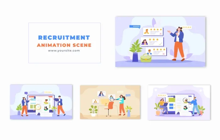 Flat 2D Vector HR Recruitment Resume Animation Scene