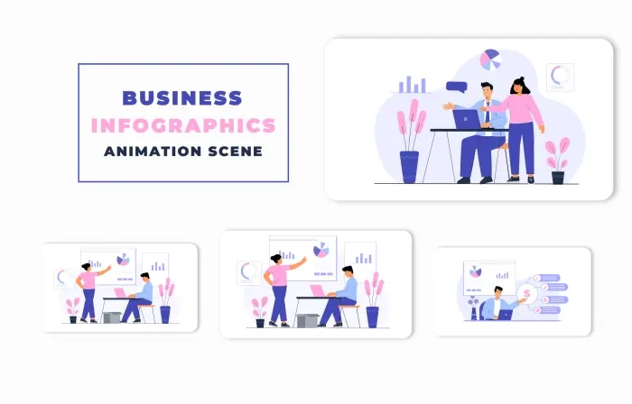 Flat Character Business Infographics Animation Scene