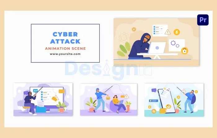Flat Character Cyber Attack Animation Scene Template