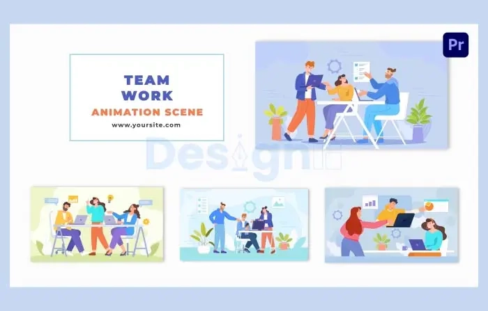 Flat Character Design Animation Scene of Teamwork in the Office
